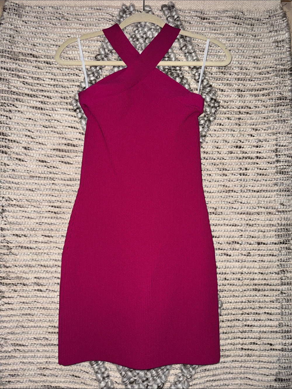 Aritzia Babaton Fuchsia Cross-Neck Mini Dress